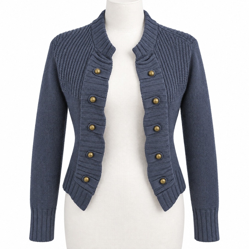 Vintage Y2K Military Drummer Knit Jacket Size M Blue Button Band Indie Grunge